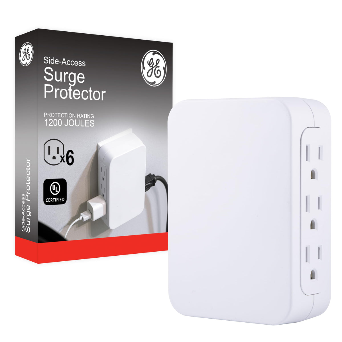 GE Pro six-outlet extender with side access for tight spaces.