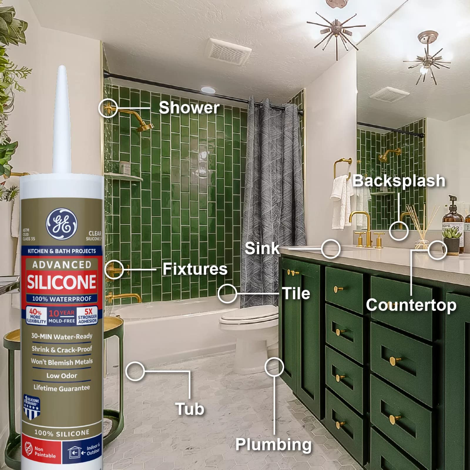 GE Momentive sealant label highlights durability and ease of use.