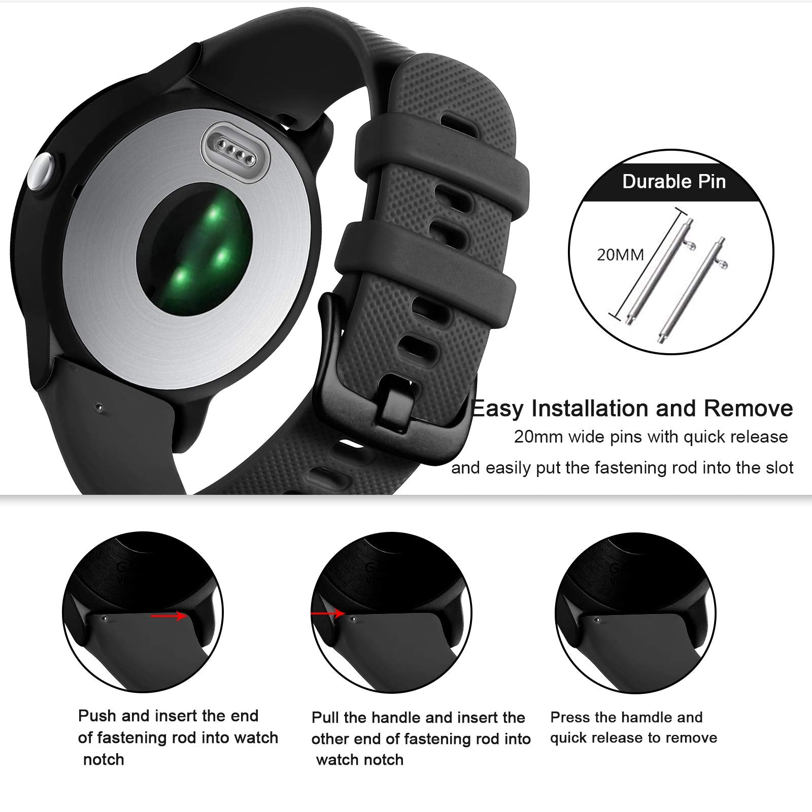 GEAK 20mm silicone band for Vivoactive 3 Music rose with quick release