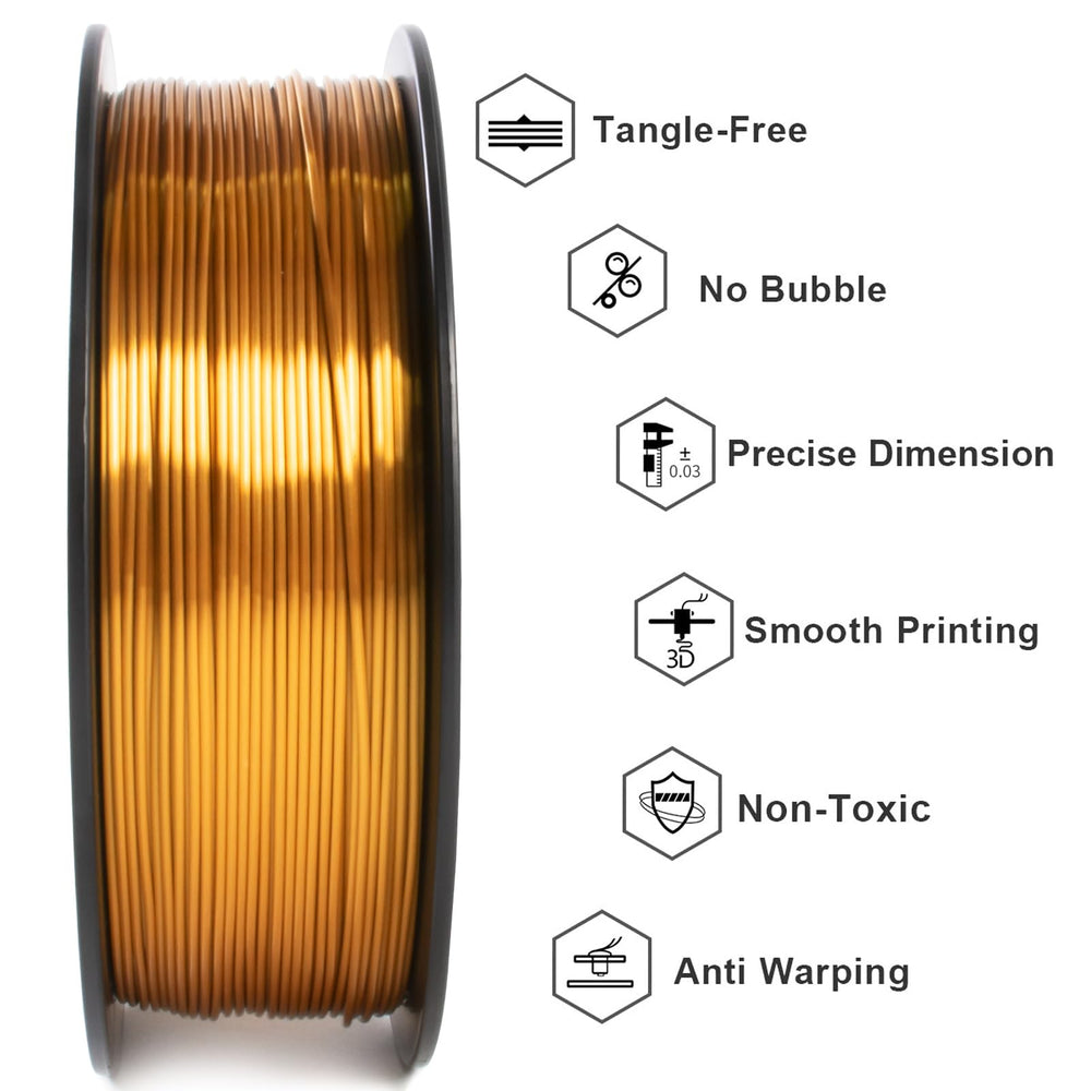 Geeetech Silk Gold filament on a heated bed shows stable adhesion.