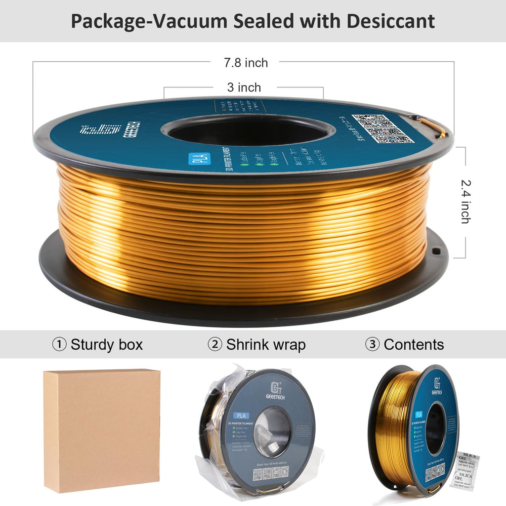Geeetech Silk Gold detail highlights tight dimensional tolerance for accurate parts.