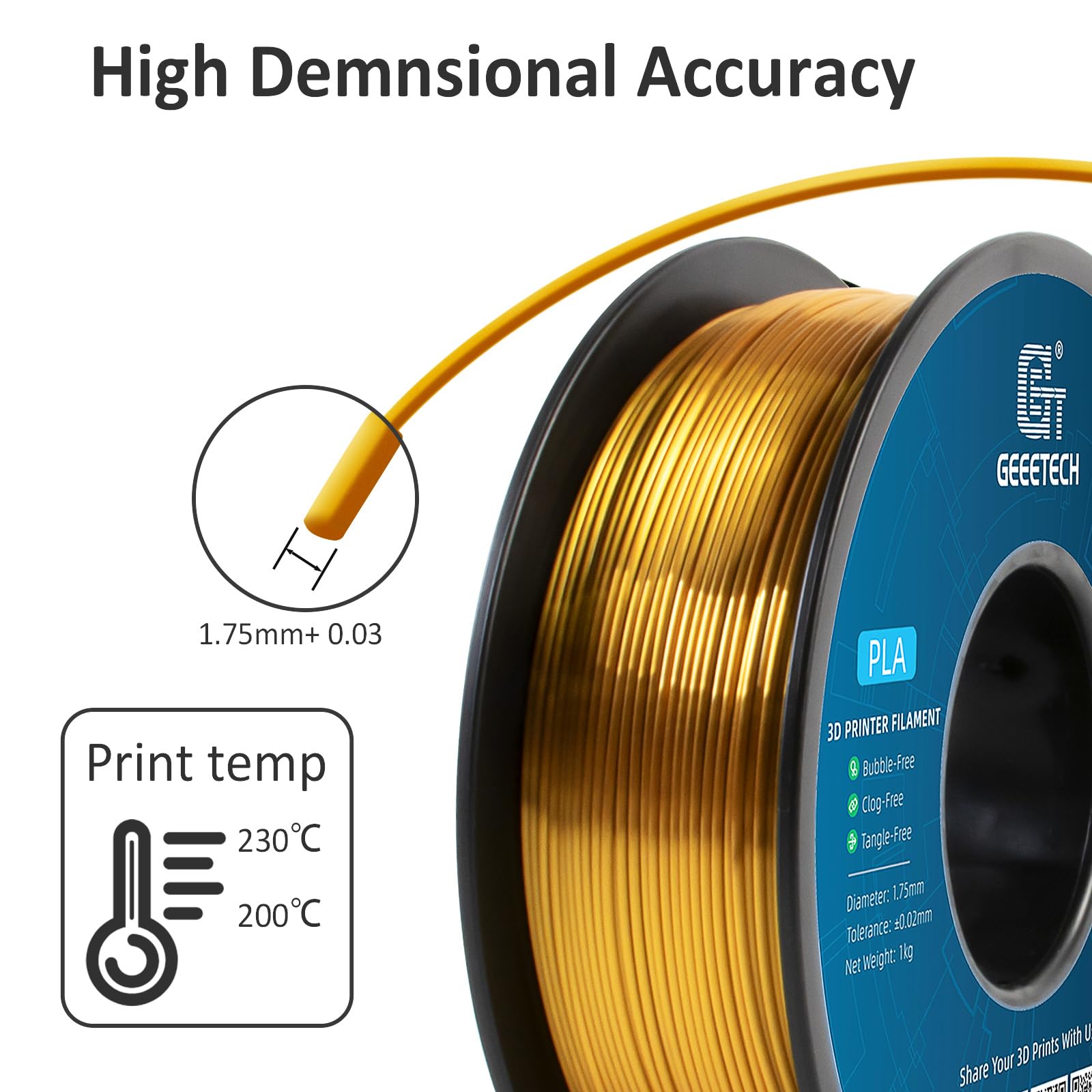 Geeetech Silk Gold packaging vacuum-sealed bag preserves dry filament quality.