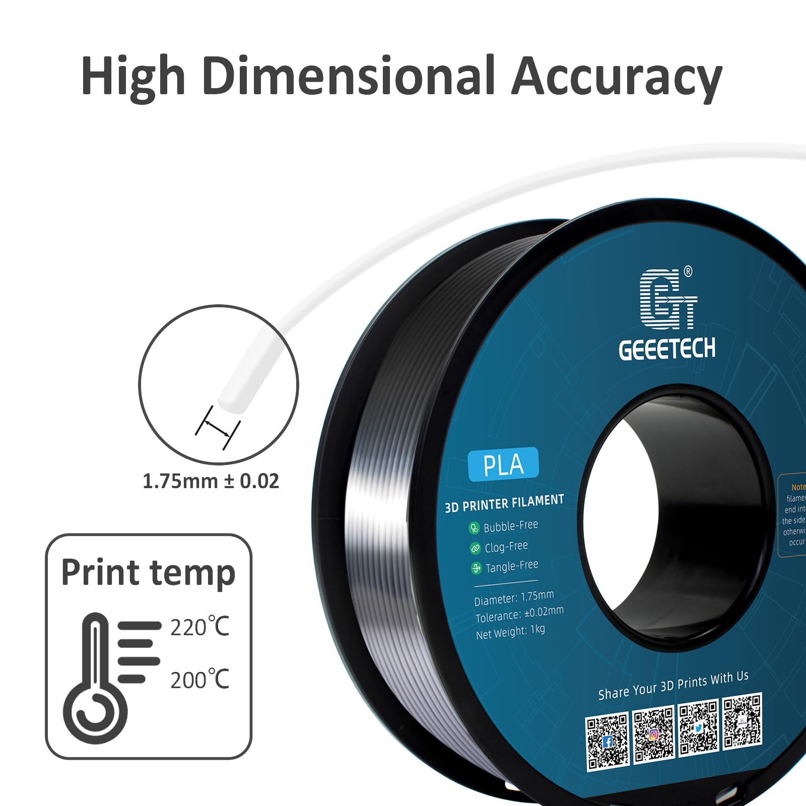 Geeetech Silk PLA packaging with desiccant preserving dryness
