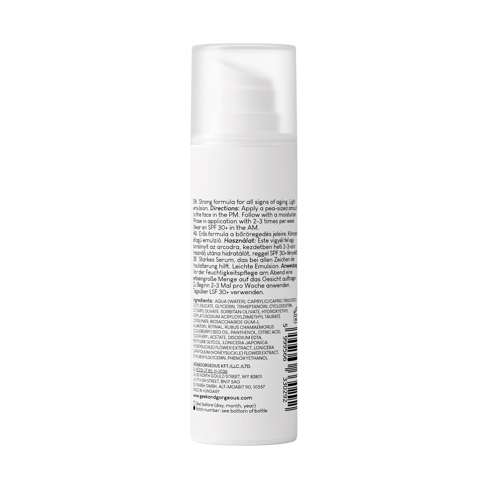 Geek & Gorgeous A-Game serum swirl highlights high-strength retinal benefits for all skin types.