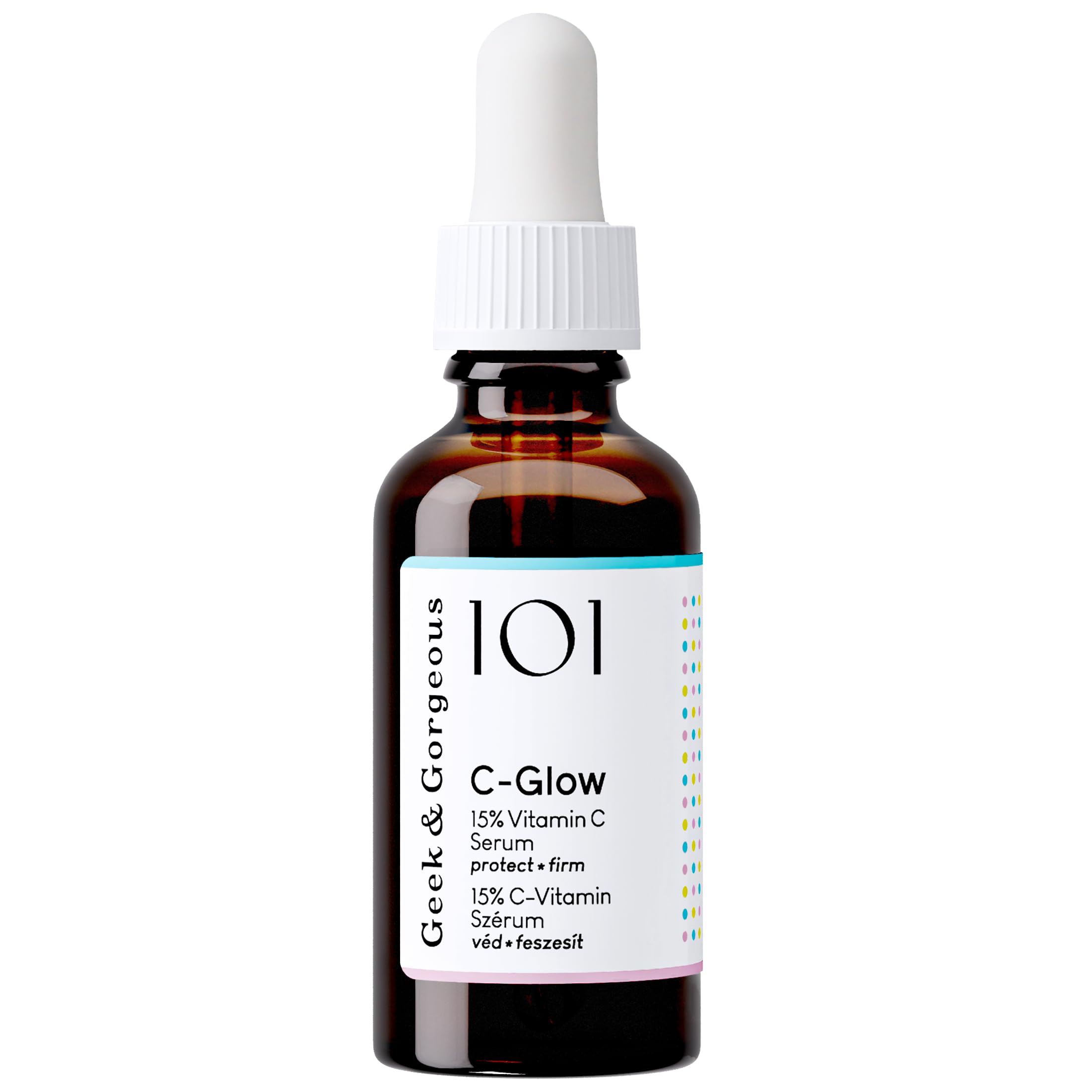 Geek & Gorgeous C-Glow serum dropper in action for quick absorption.