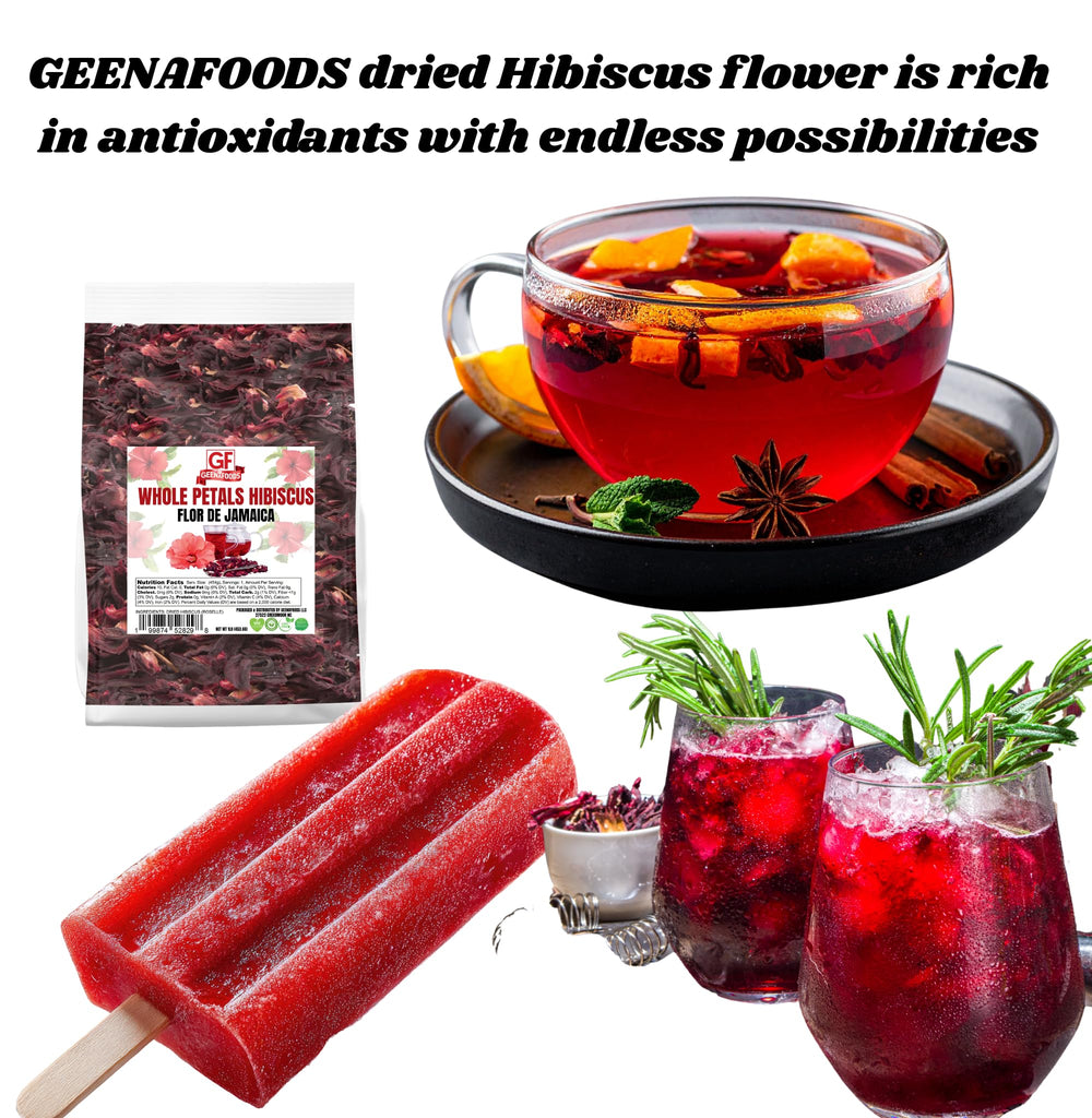 Geenafoods hibiscus petals as natural colorant and flavoring for desserts.