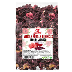 Geenafoods hibiscus whole petals in a resealable bag for vibrant hibiscus tea.