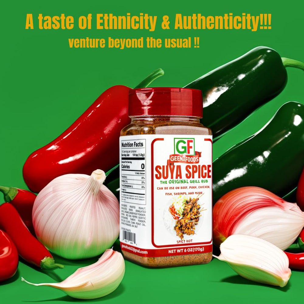Geenafoods Suya Pepper ingredients highlight roasted peanuts and African herbs