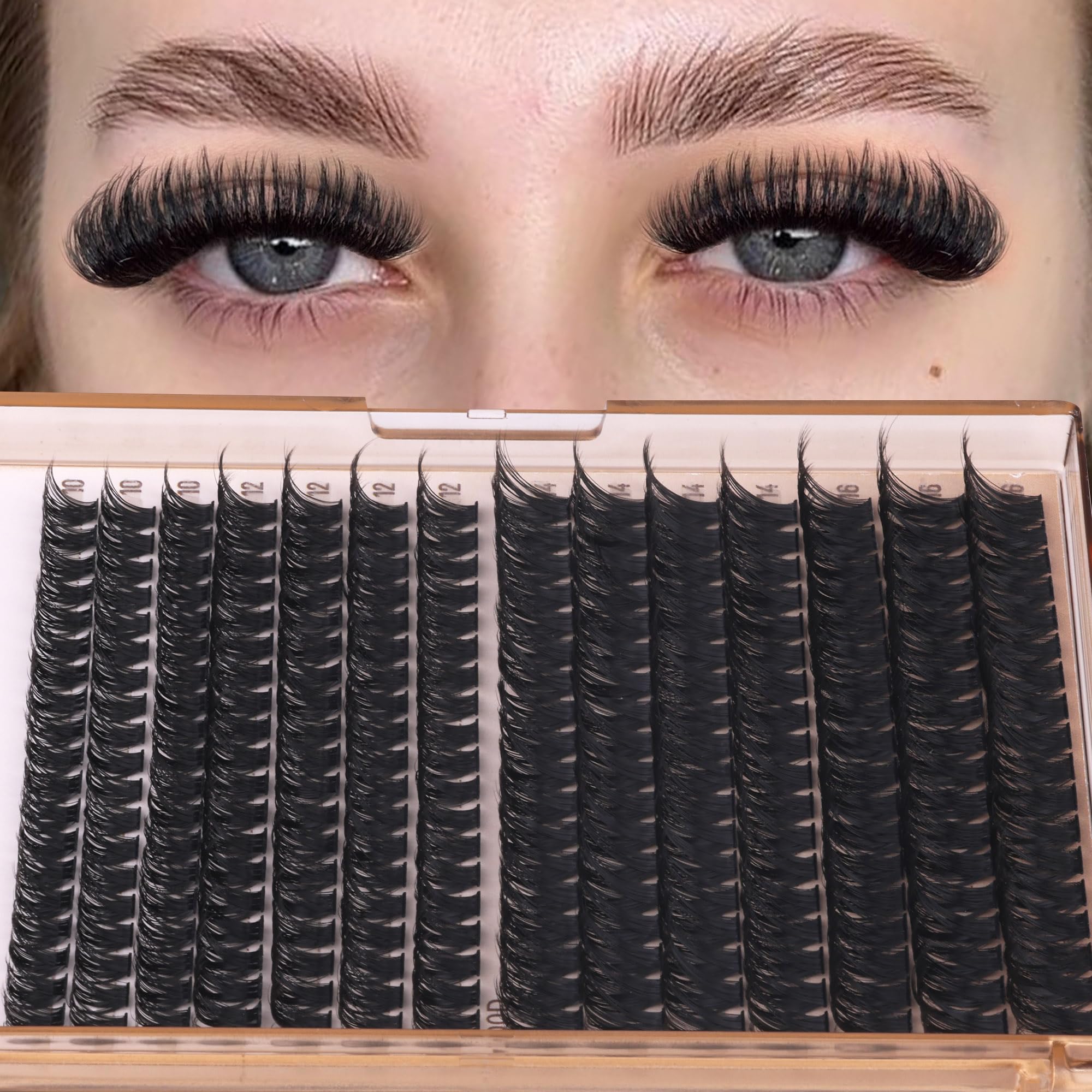 Geeneiya 10-16mm lash clusters with varied lengths for customization