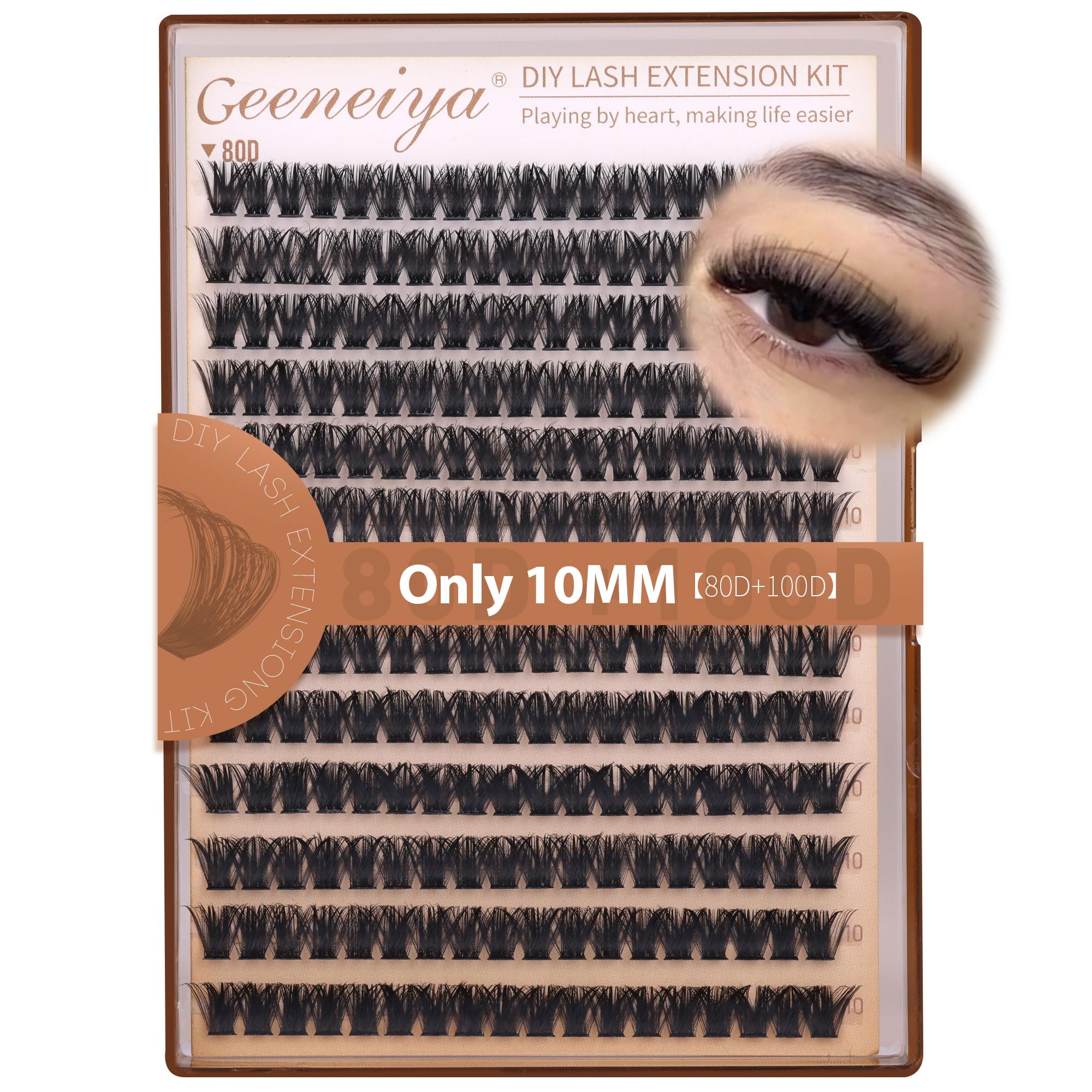 Geeneiya 10mm lash clusters d curl closeup for natural daily volume.