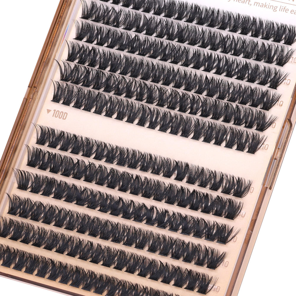 Geeneiya 10mm lash clusters d curl density options 80D and 100D.