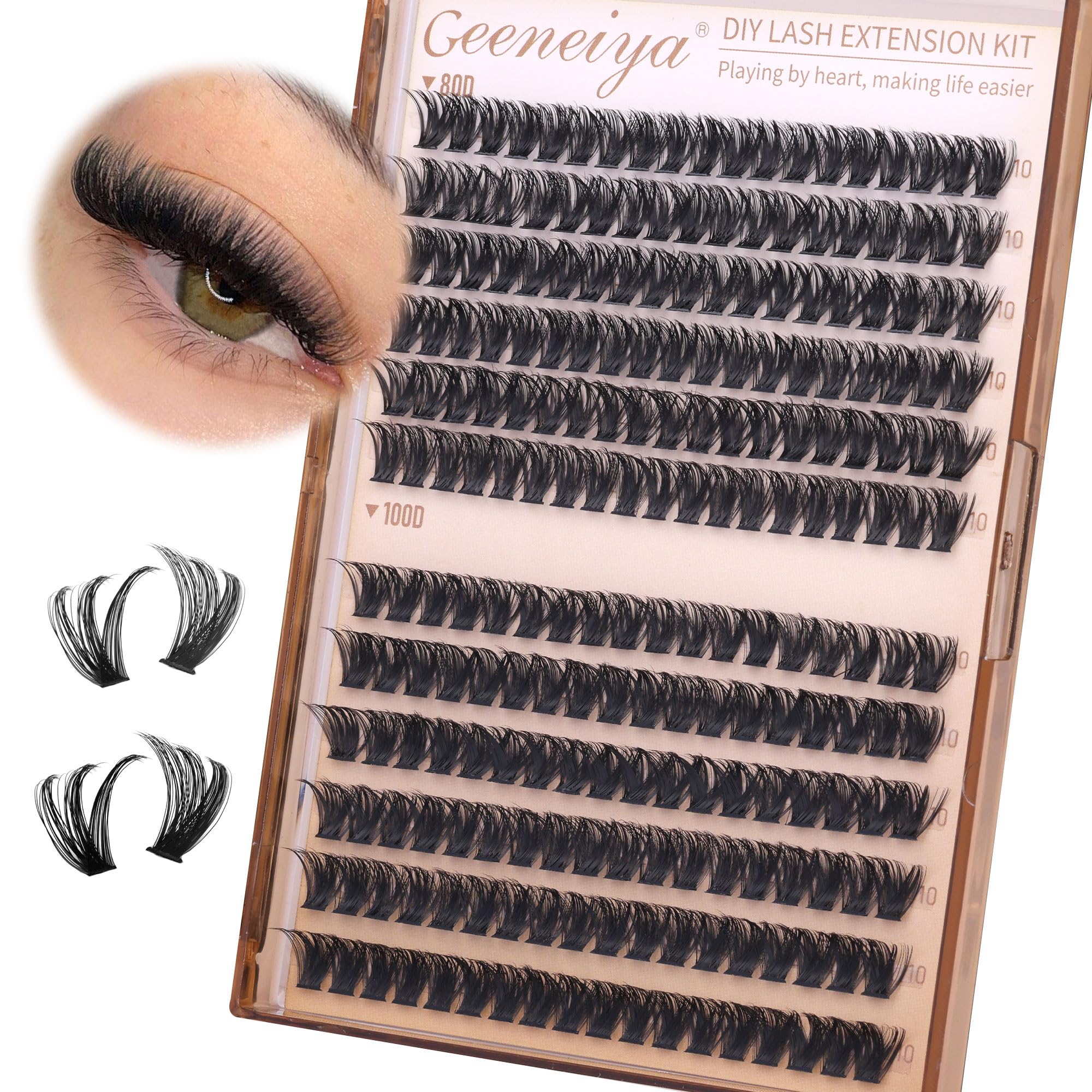 Geeneiya 10mm lash clusters d curl step-by-step application for precise layering.