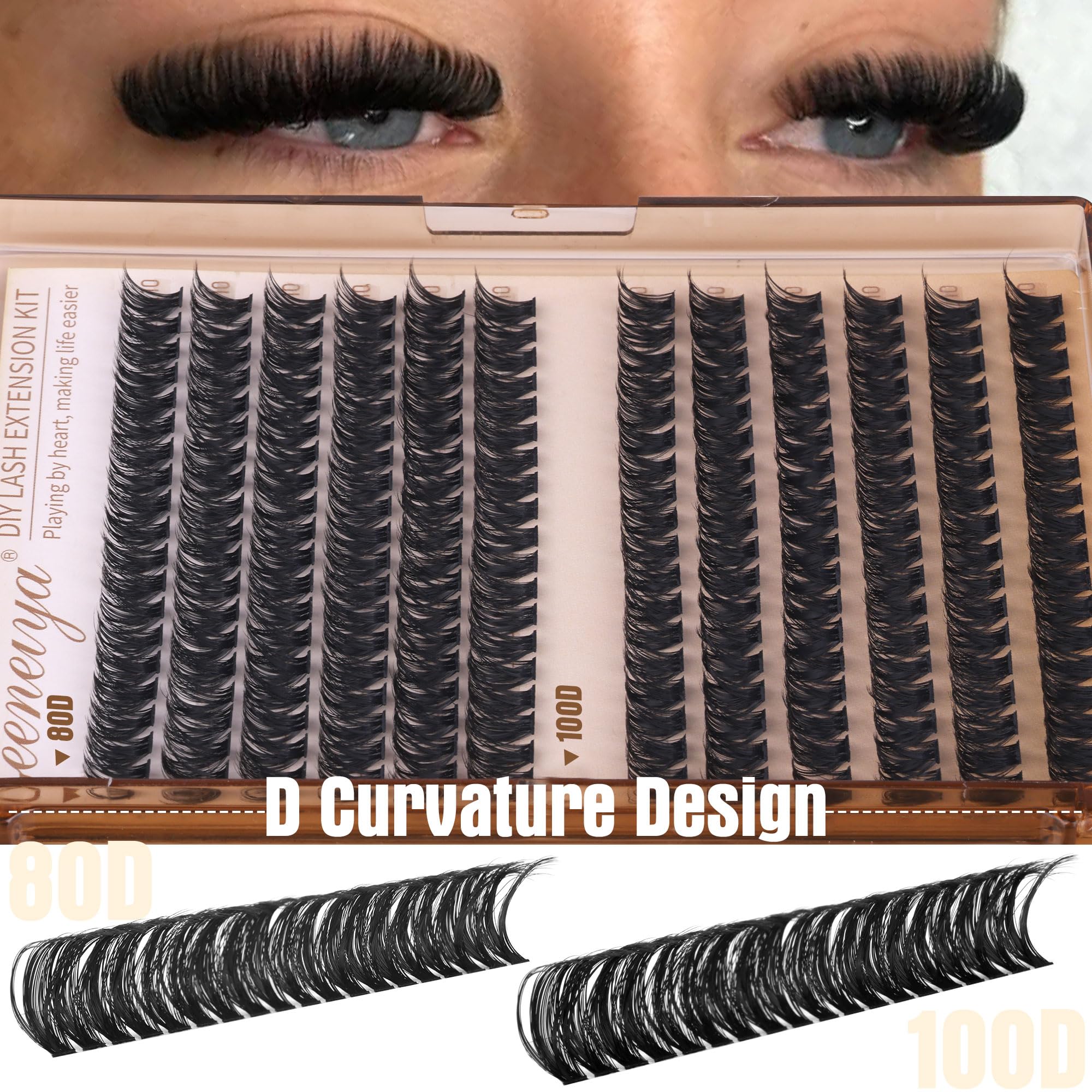 Geeneiya 10mm lash clusters d curl natural-blend for subtle fullness.