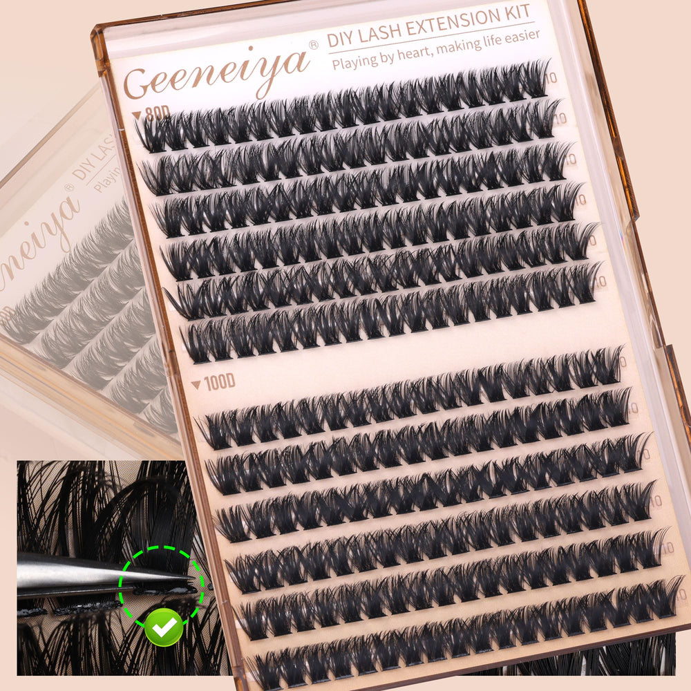 Geeneiya waterproof finish on 10mm lash clusters for all-day use.
