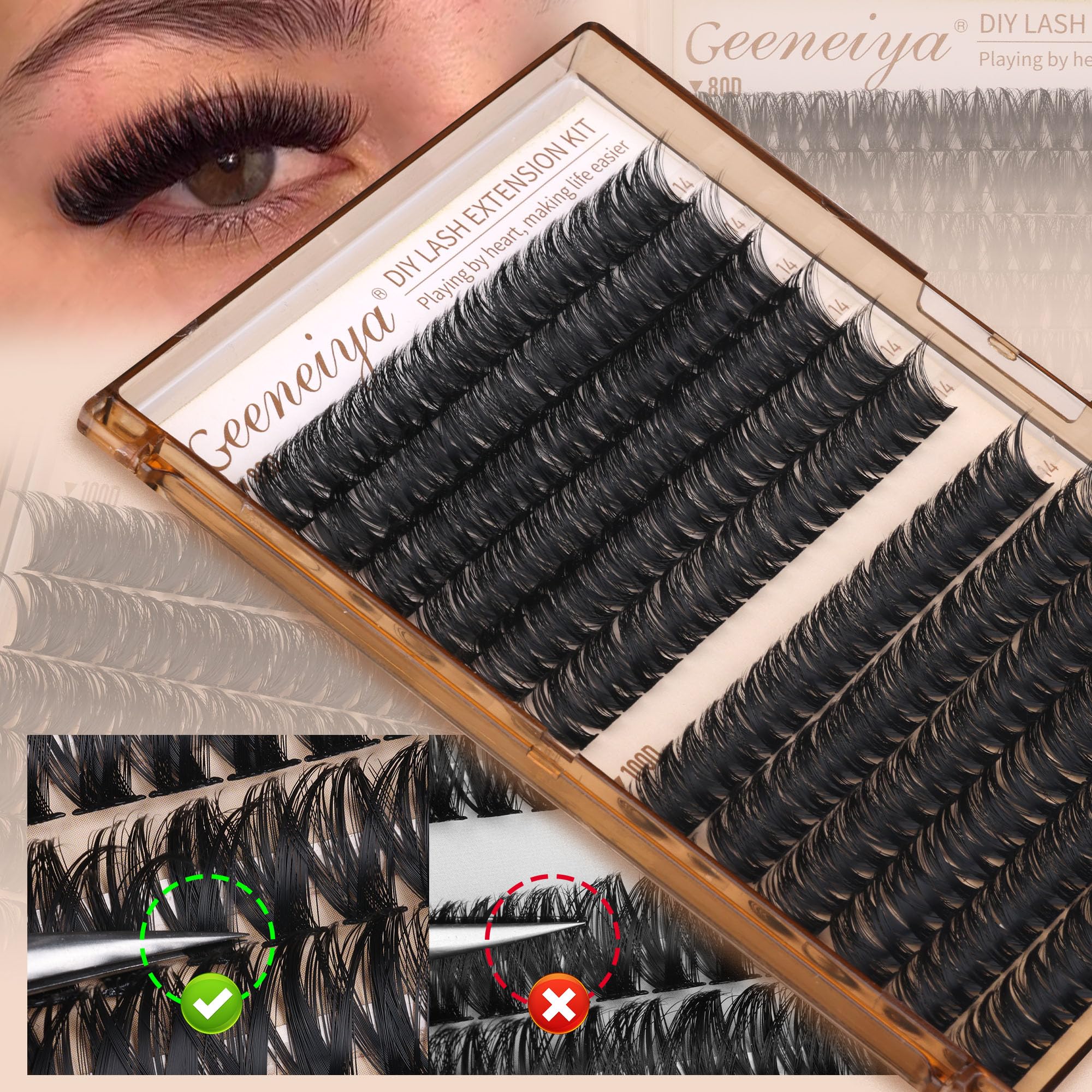 Geeneiya 14mm D curl lashes for natural daily look