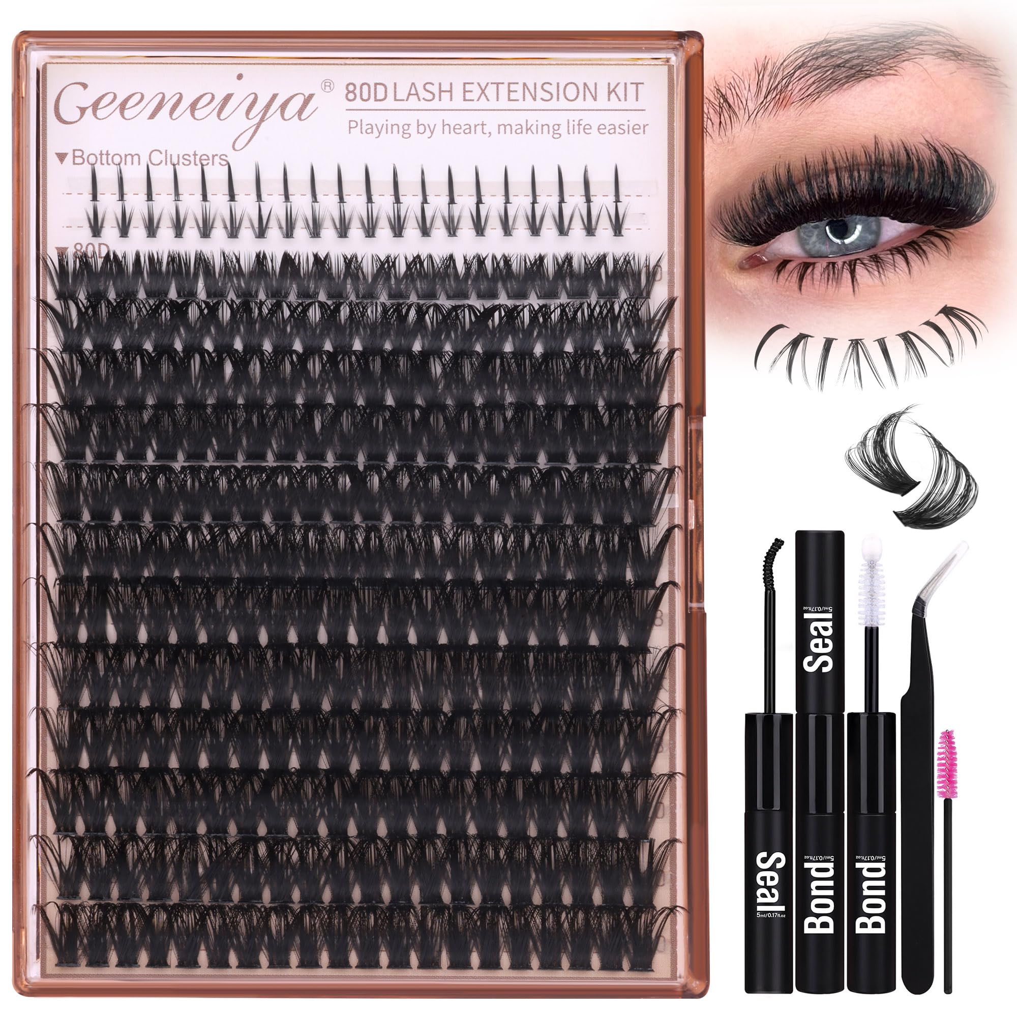 Geeneiya cluster kit top view highlights at-home lash extension tools