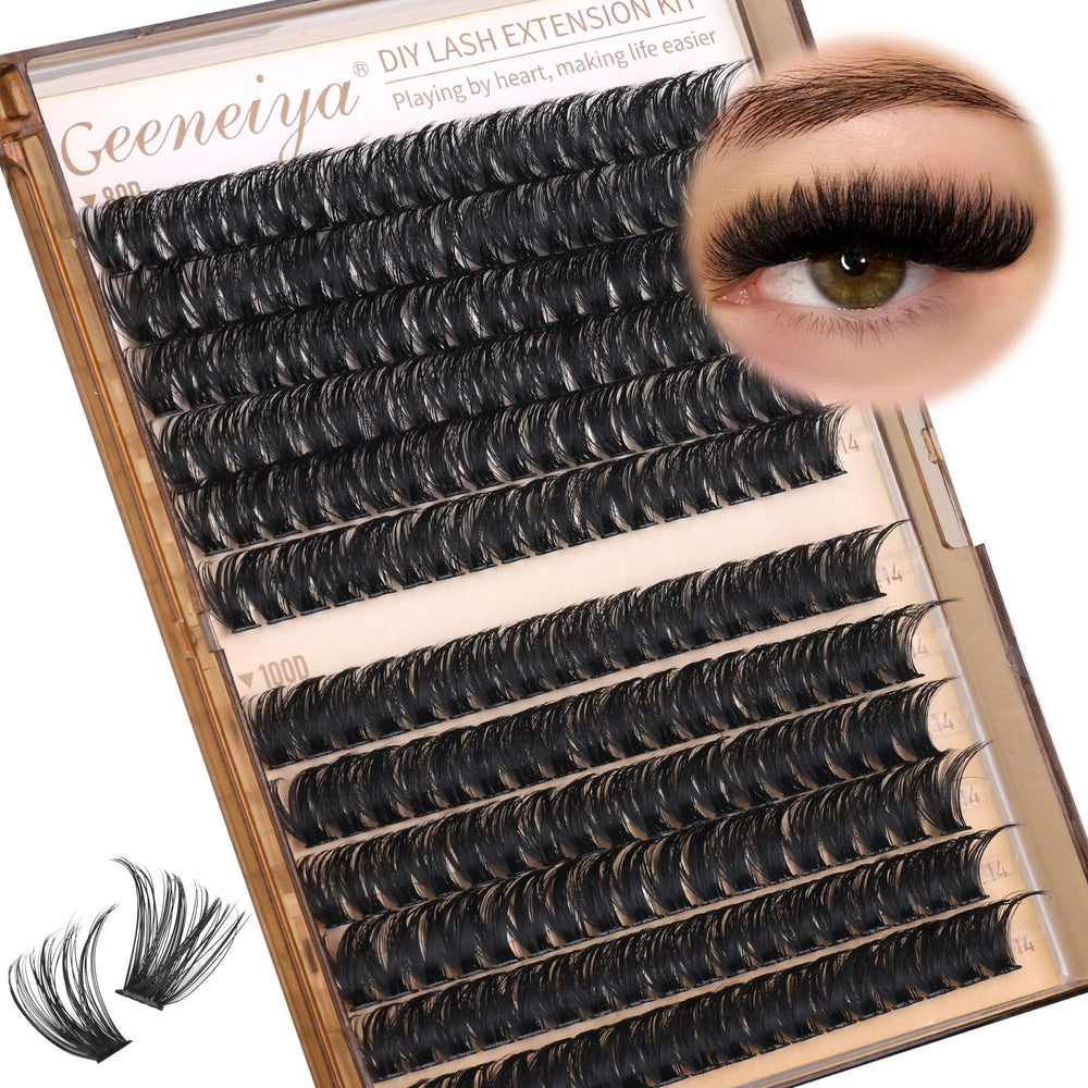 Geeneiya DIY lash application in progress showing layering technique