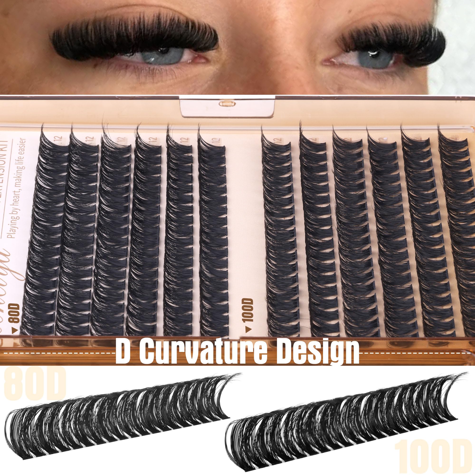 Geeneiya tapered DIY lash clusters blend with natural lashes for a soft, full finish.