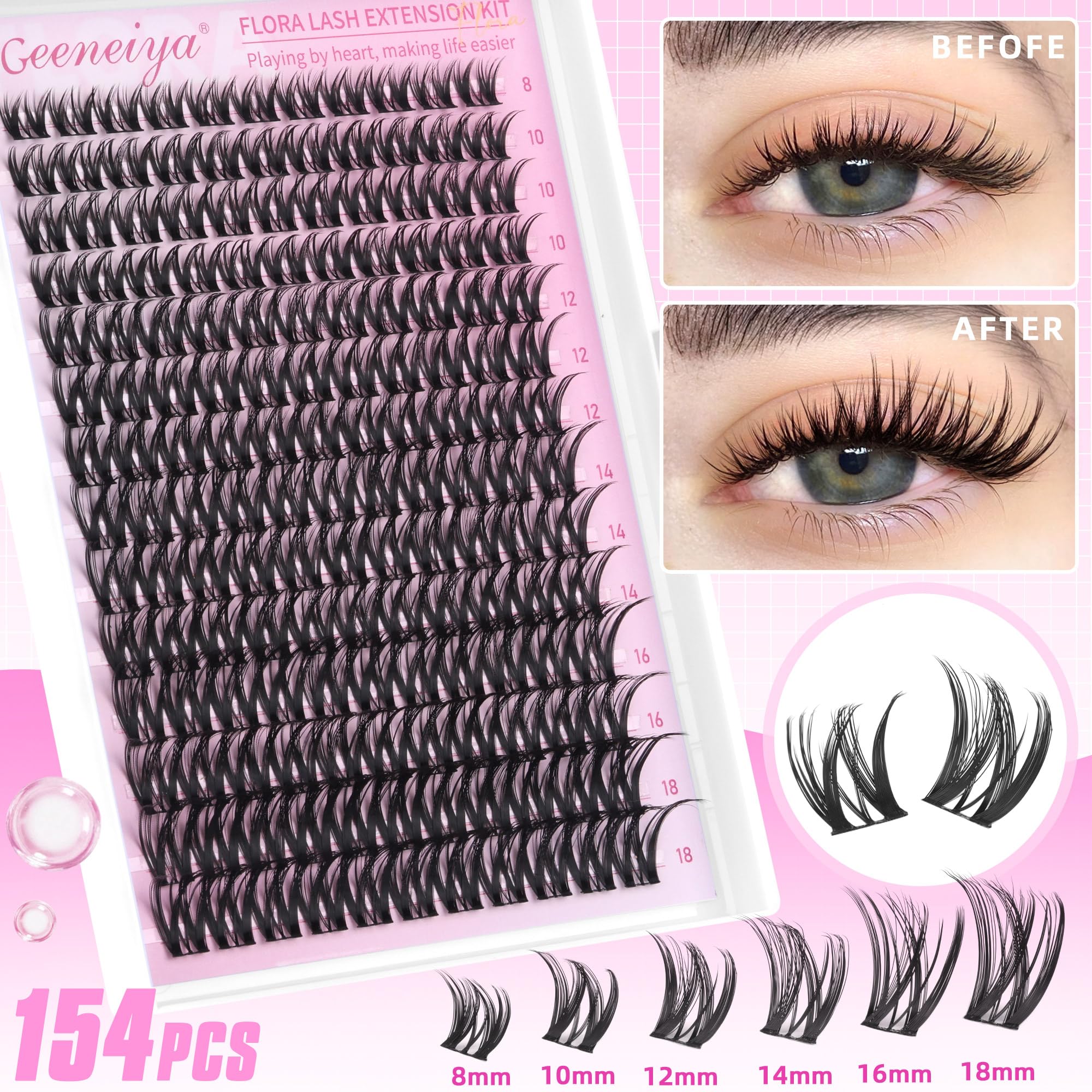 Geeneiya Flora Lashes Bond and Seal applied for secure wear up to 72 hours.
