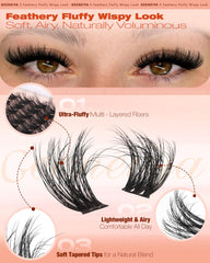 Geeneiya Fluffy Lash Clusters open-eye look blending with natural lashes.