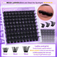 Geeneiya Full lashes clusters create balanced, full lash lines
