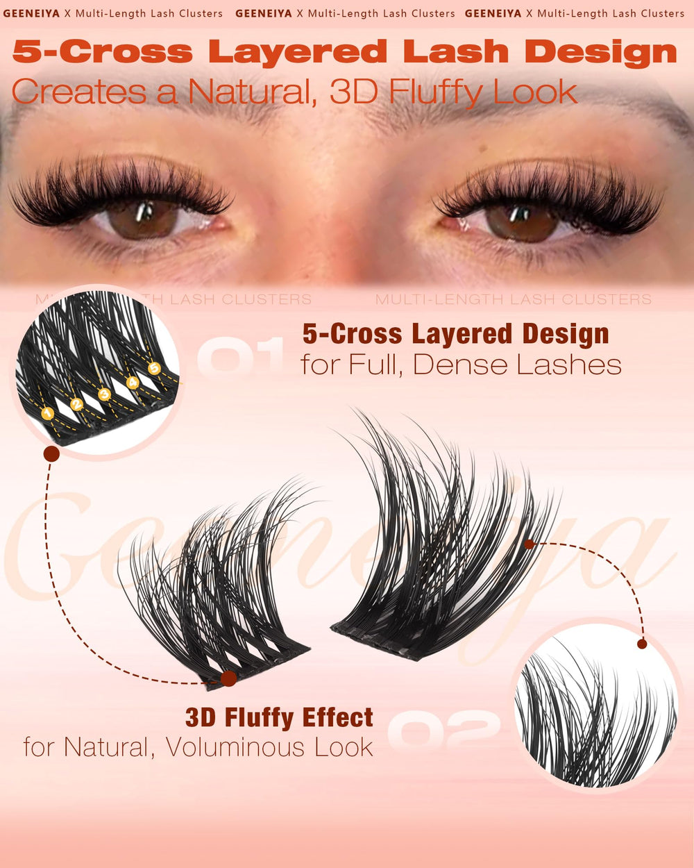 Geeneiya multi-directional fibers mimic salon lashes for versatile looks