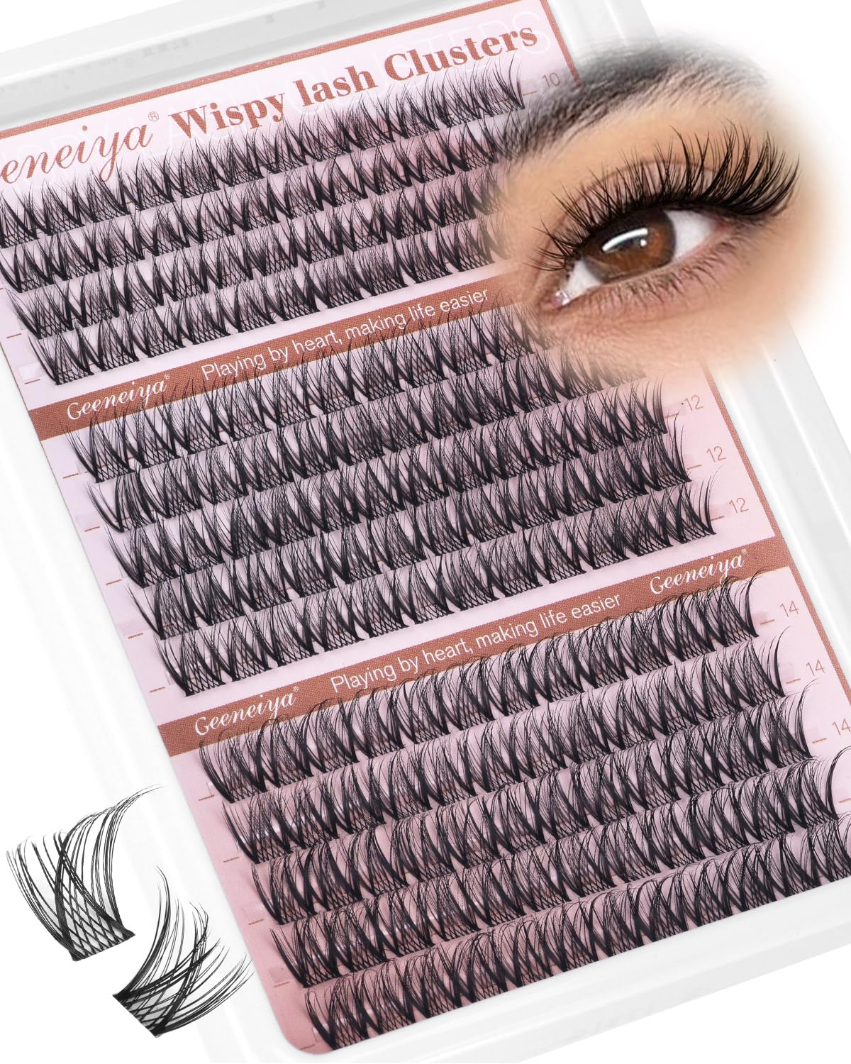 Geeneiya natural lash clusters with C curl for a subtle, natural day-to-night look.