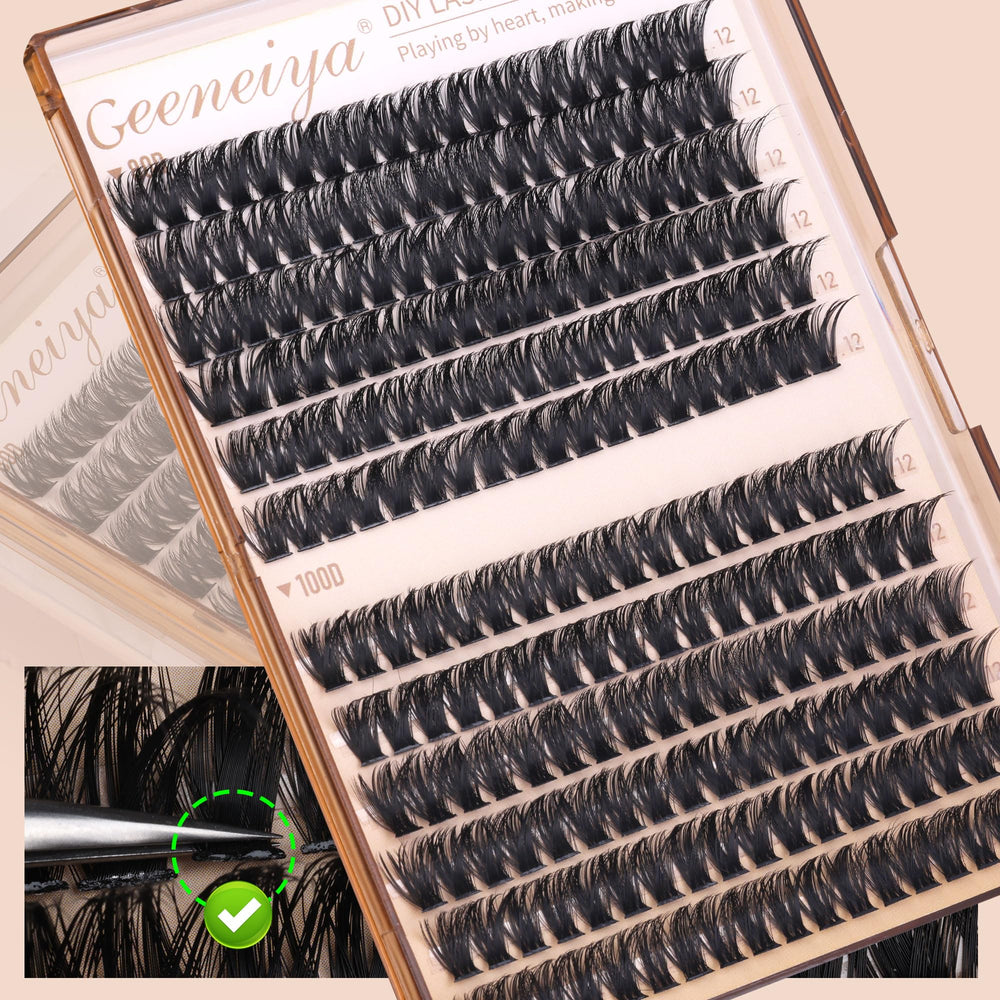 Geeneiya 12mm volume clusters easy to apply with tweezers for salon-like results.