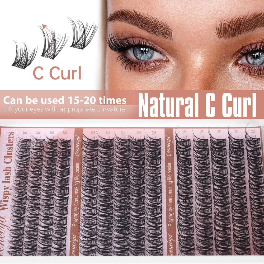 Geeneiya wispy clusters apply easily for a seamless, fuller eyelash line.