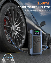 Geeneu 150psi tire inflator in action for car tires.