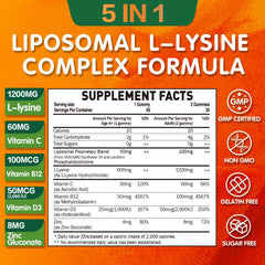 Geeoasis Liposomal L-Lysine Gummies label closeup showing vitamin blend for immune and collagen support.