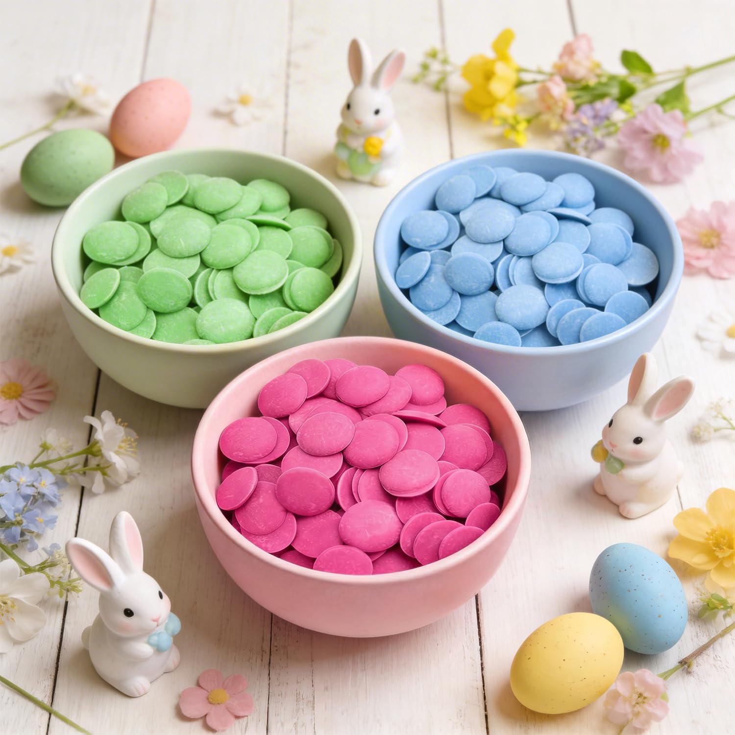 GEEOOLLAH pastel green melts great for candy eggs and spring desserts.