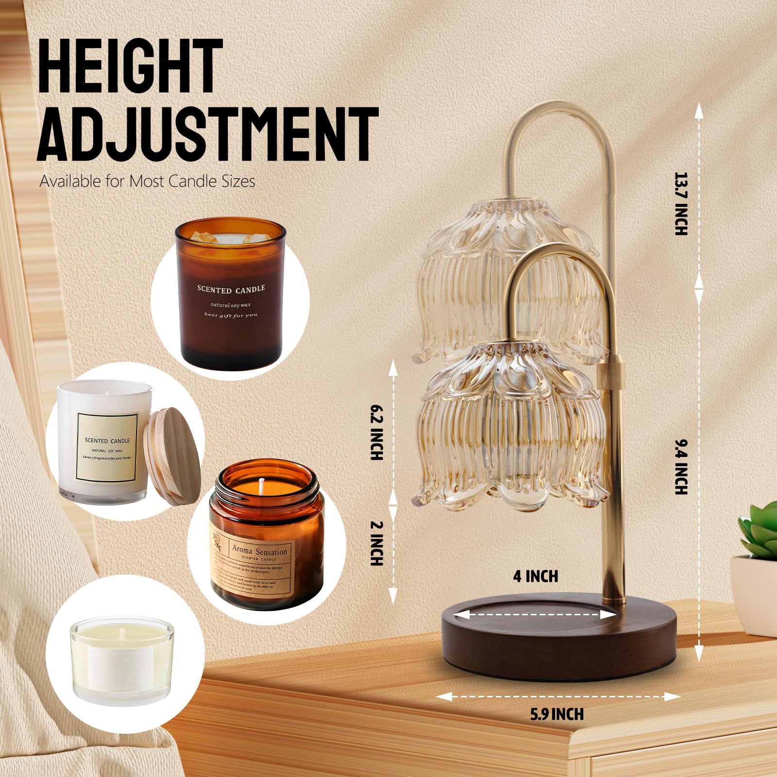 GEEZO Fragrance Candle Warmer Lamp height adjustment for versatile candle setups