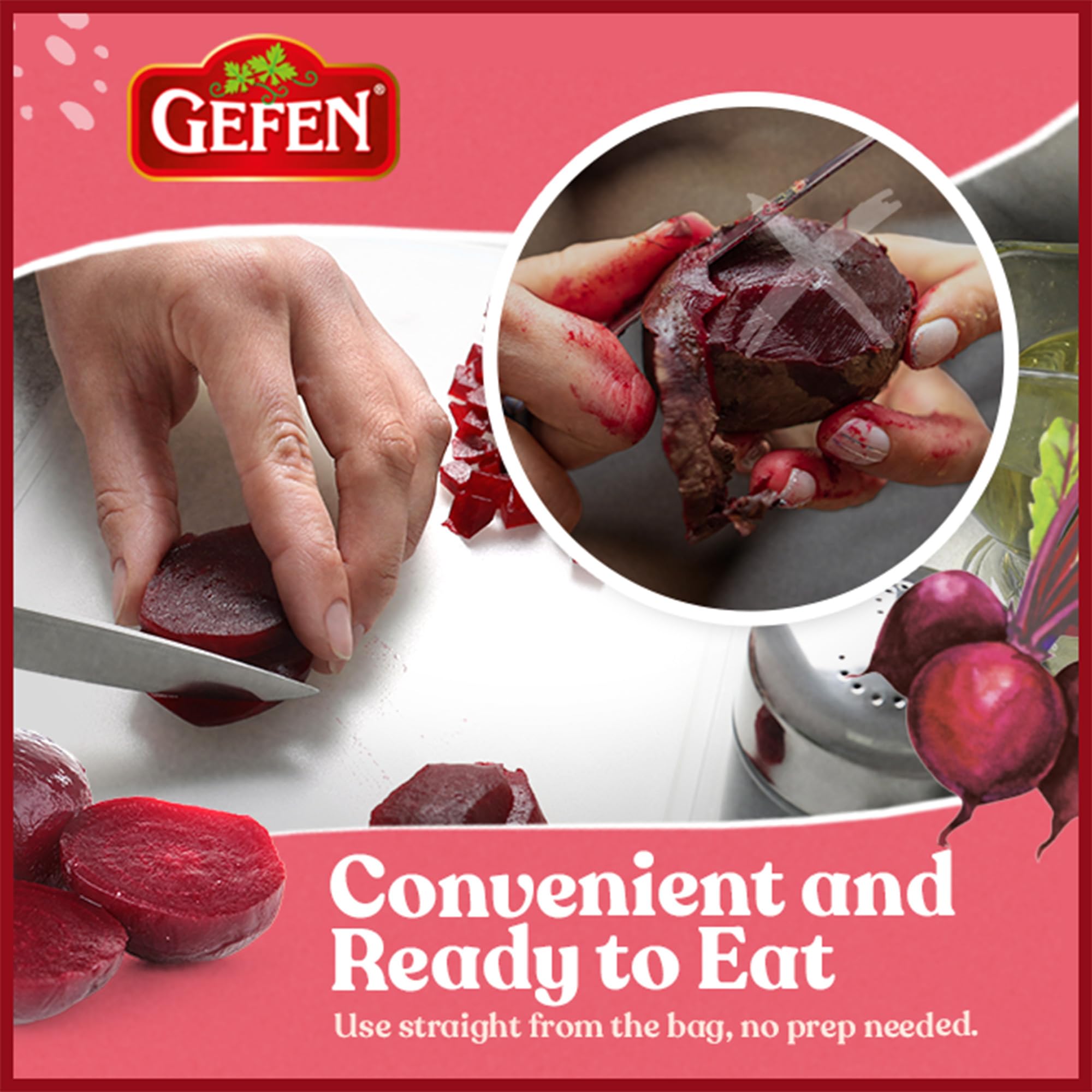 Kosher Parve Gefen beets ideal for salads and dips.
