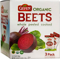 Gefen Organic Red Beets, whole peeled and cooked, ready to eat.