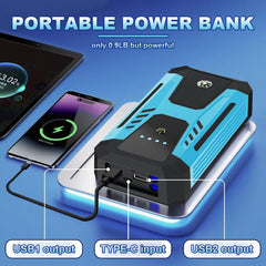 GEHOPOW jump starter LED flashlight with multiple modes aids roadside emergencies.