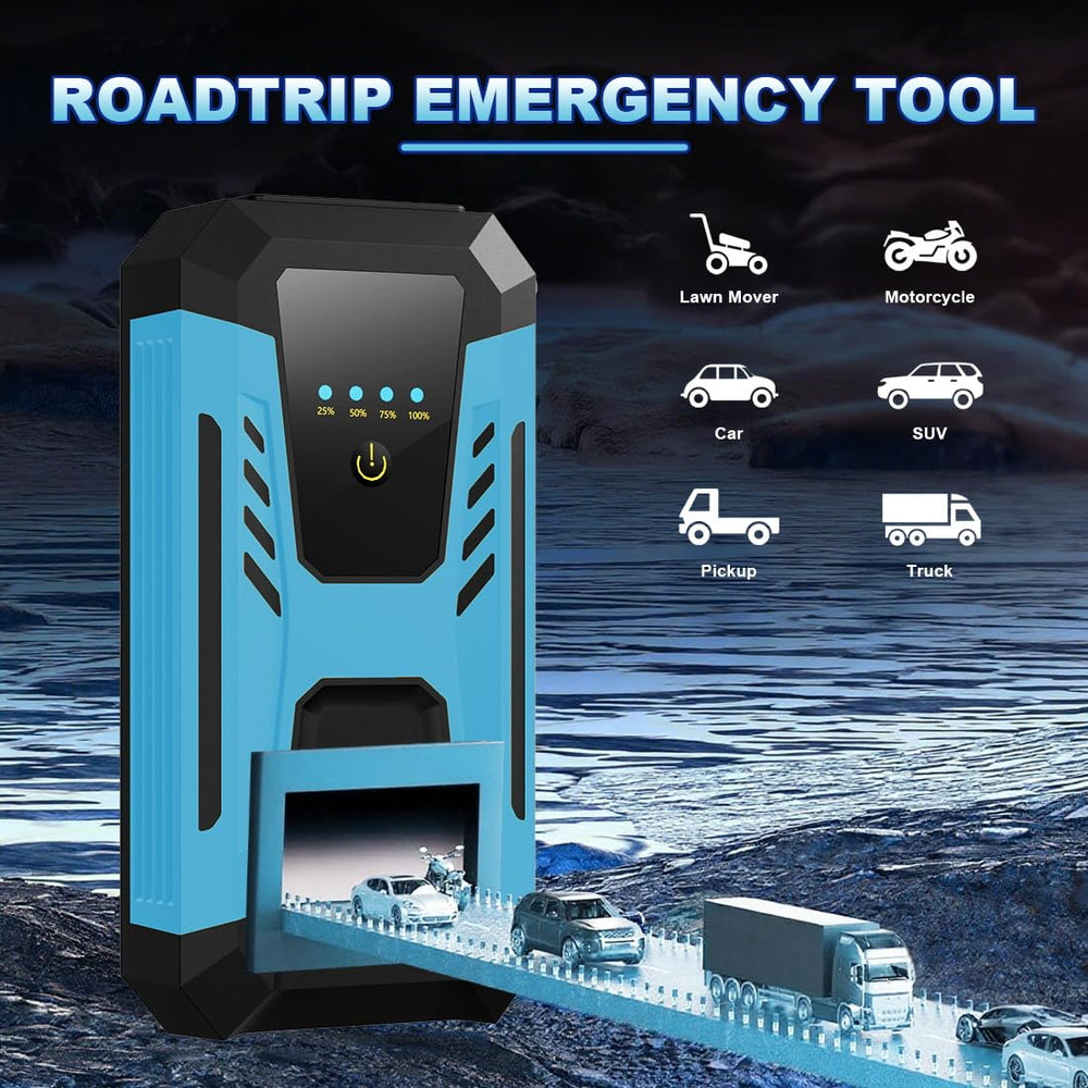 GEHOPOW 12V jump starter ports close-up illustrates USB and jump cables for easy reach.