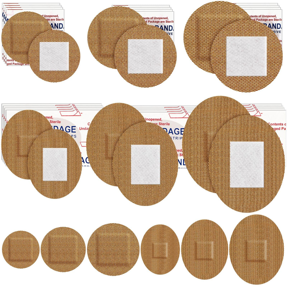 Geiserailie 120pc round and oval fabric bandages set for small facial wounds, breathable protection