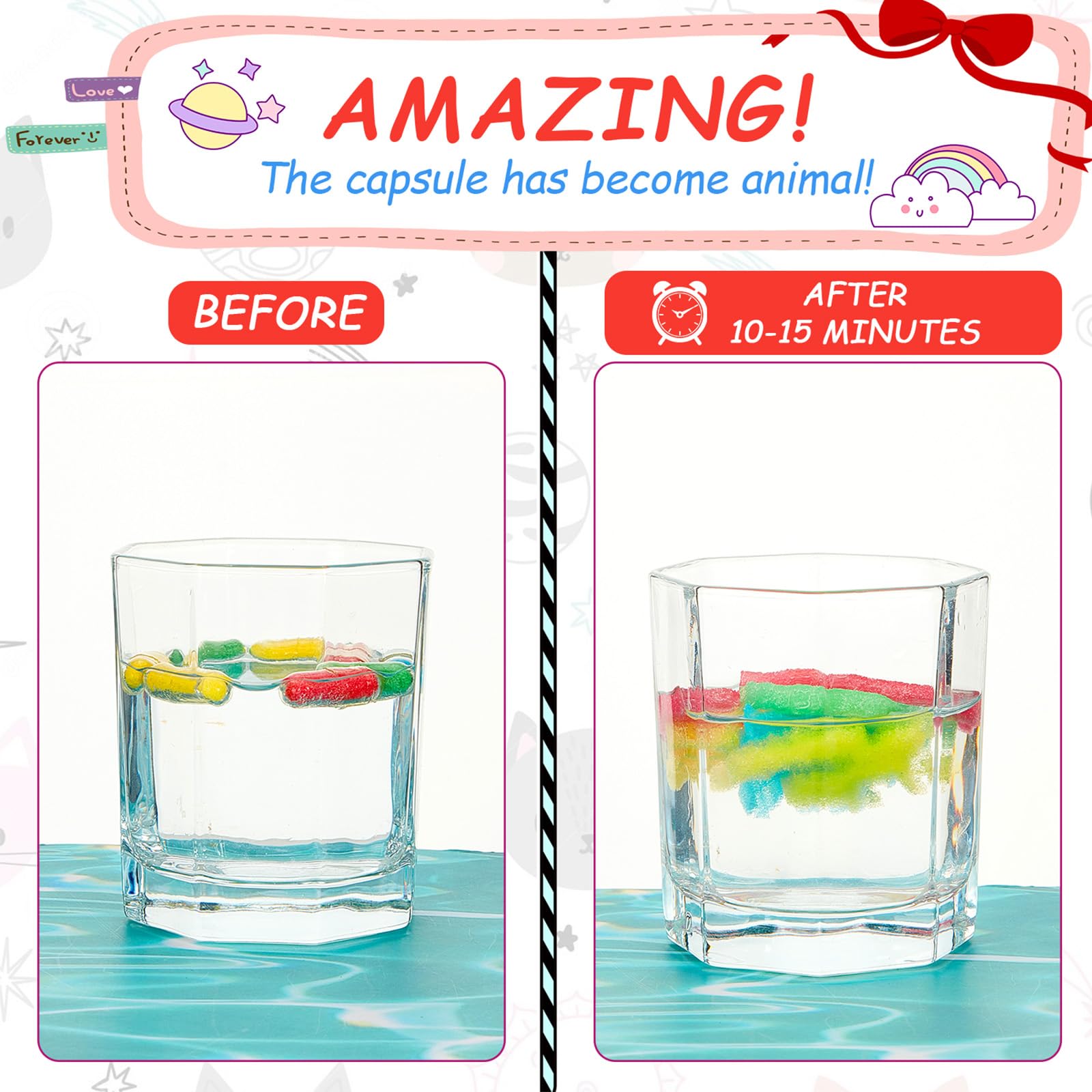 Gejoy sea creature capsules reveal foam sea friends for sensory water play.
