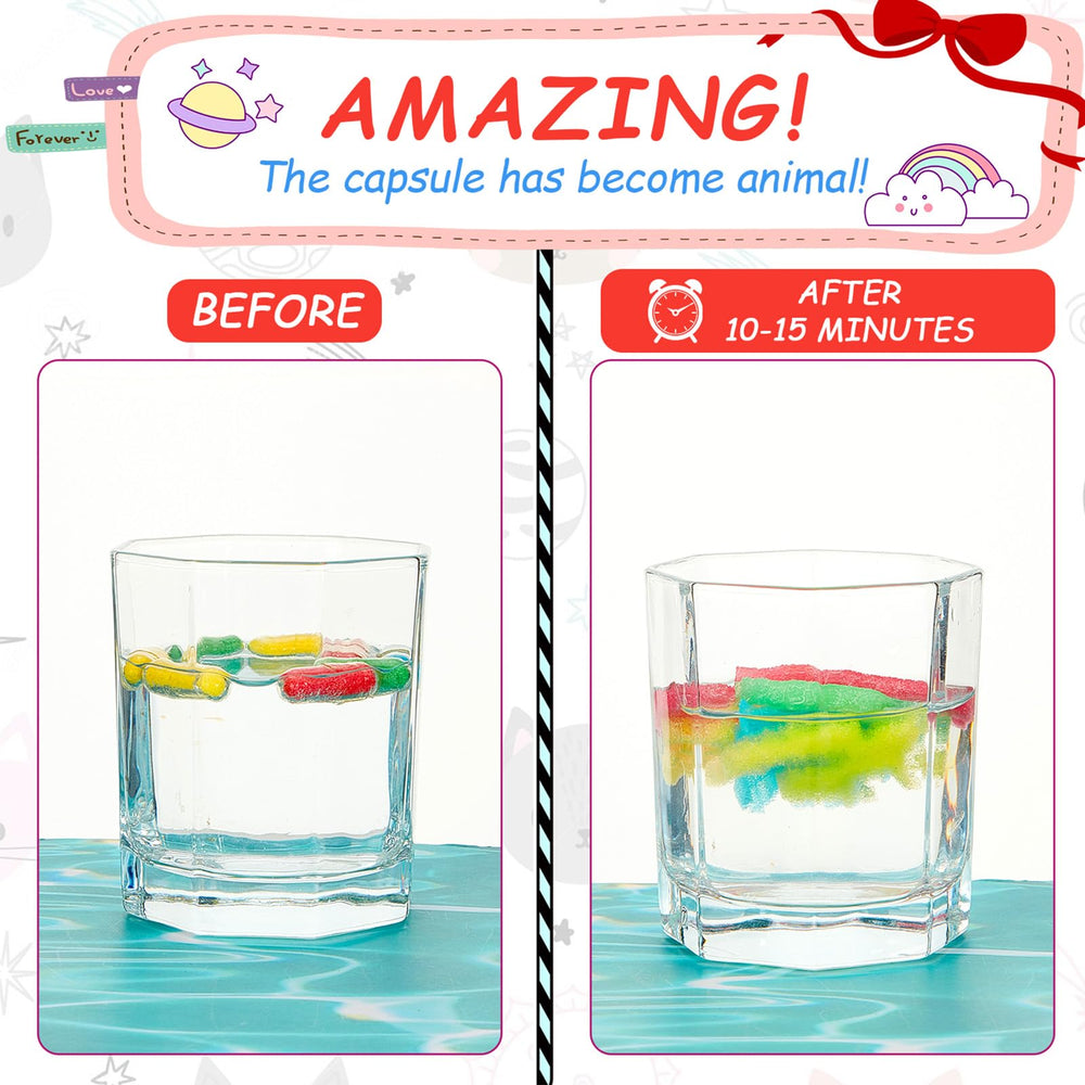 Gejoy sea creature capsules reveal foam sea friends for sensory water play.
