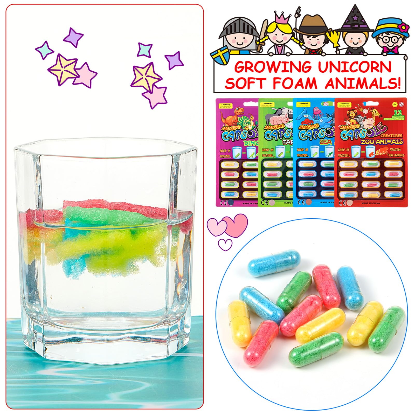 Gejoy unicorn capsules expand into soft foam figures for magical bath time moments.