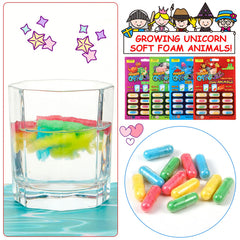 Gejoy unicorn capsules expand into soft foam figures for magical bath time moments.
