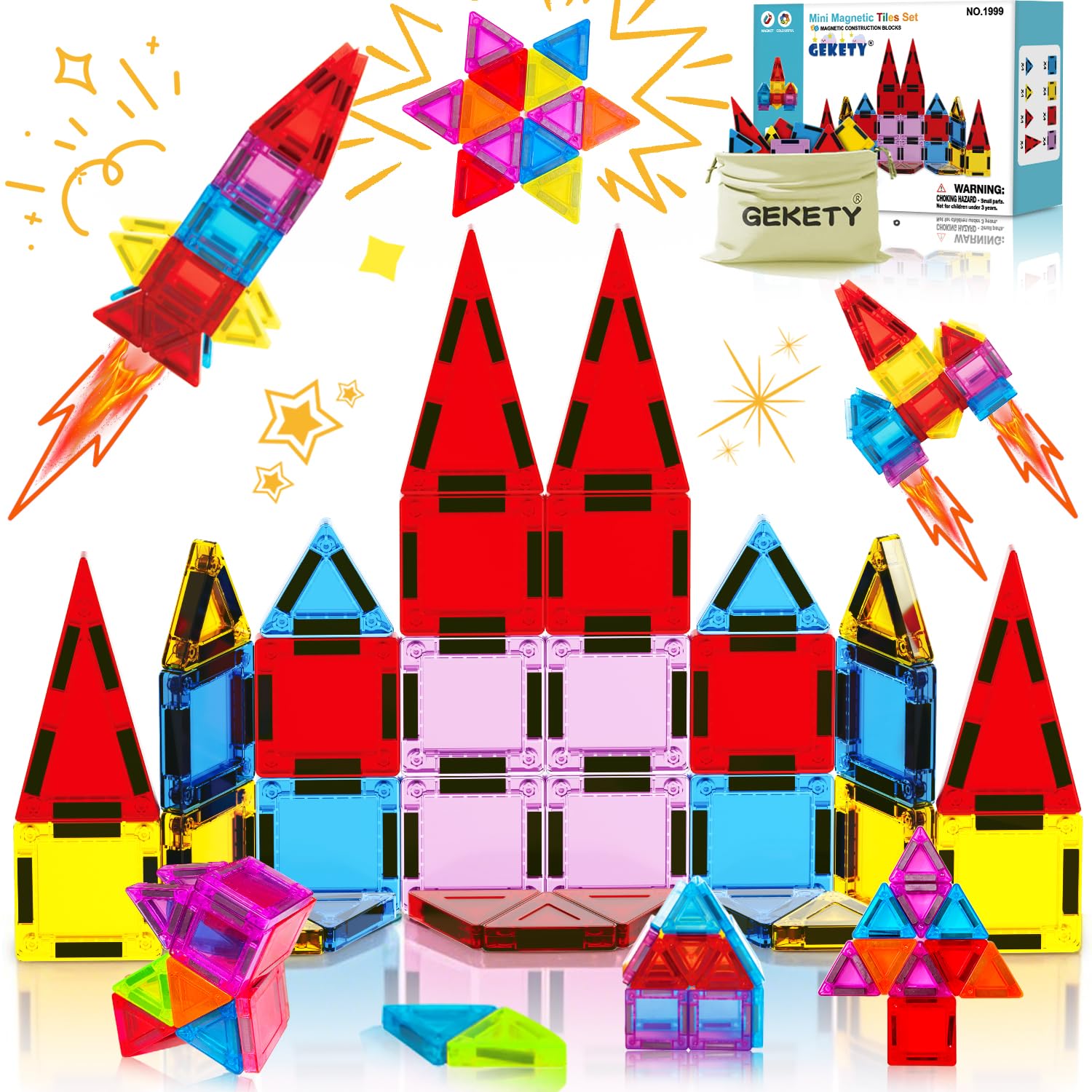 GEKETY mini magnetic tiles travel box for on-the-go creative play.