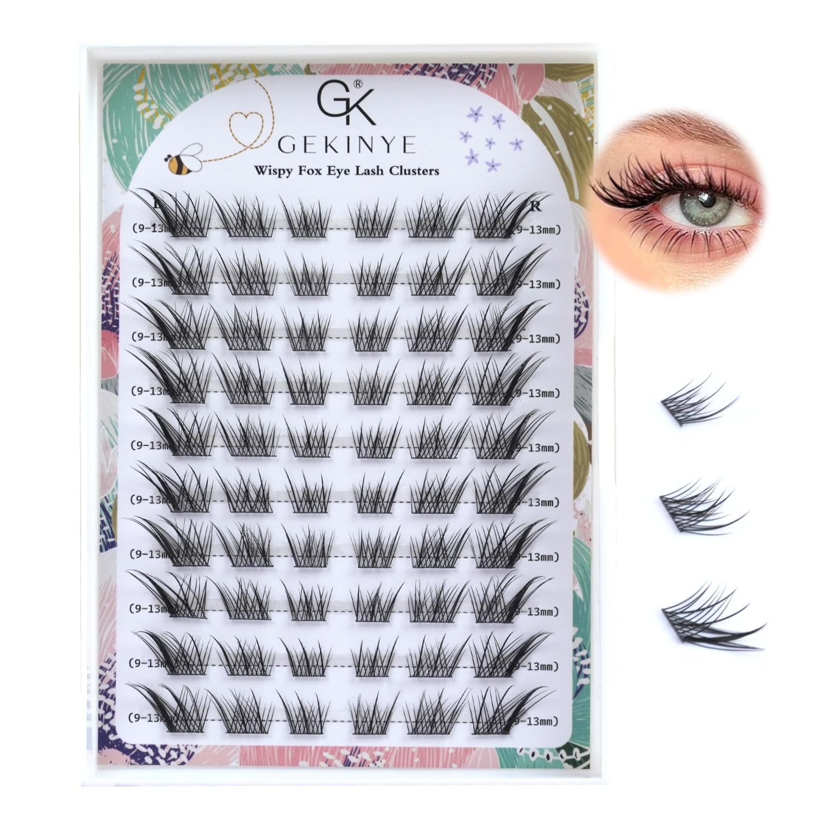 Gekinye Fox Eye cluster lashes left and right for quick, natural lash enhancement.