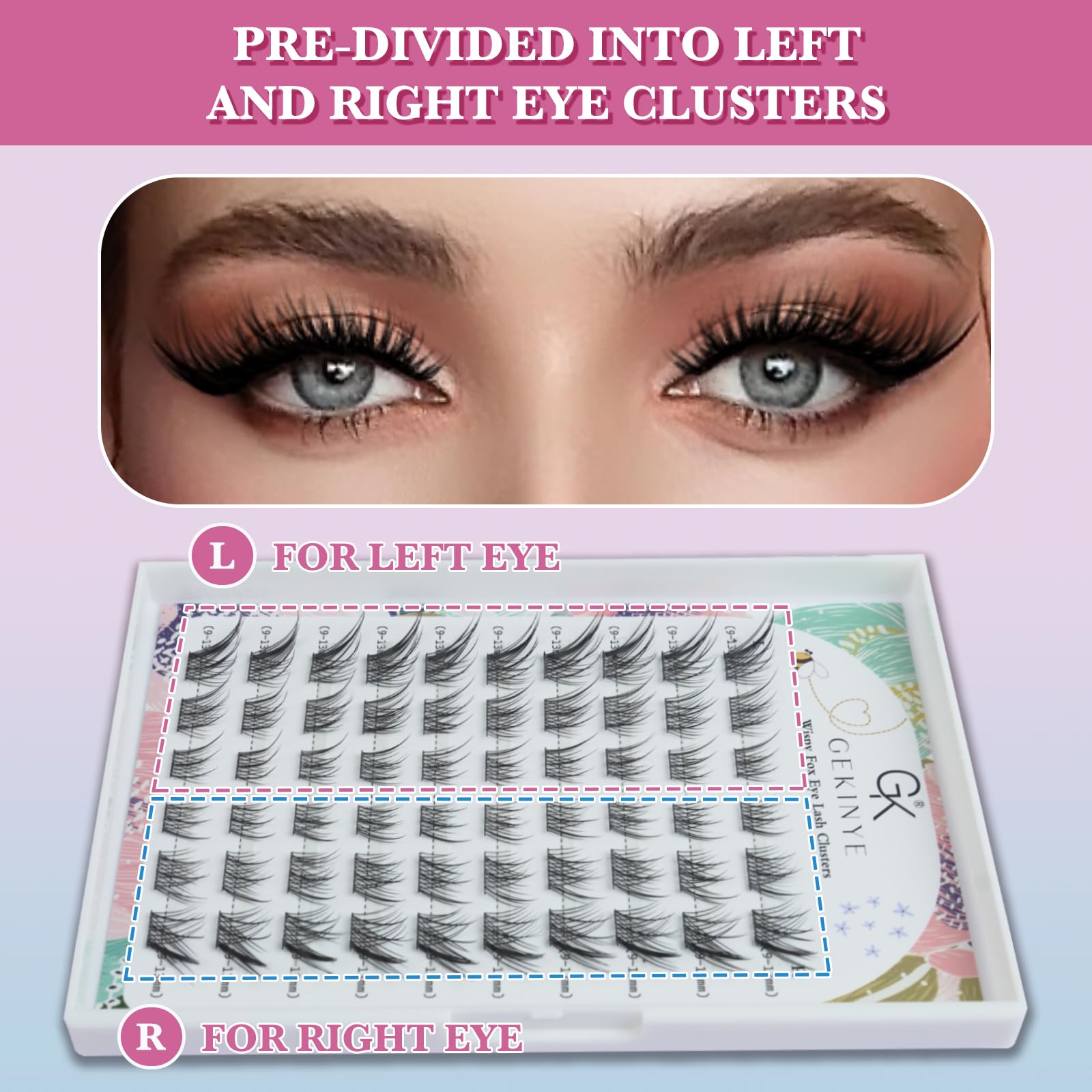 Gekinye 60 clusters mix left-right for fast, customizable looks.