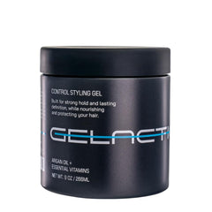Gelactica Max Control hair gel bottle front showing strong hold for sleek styles.