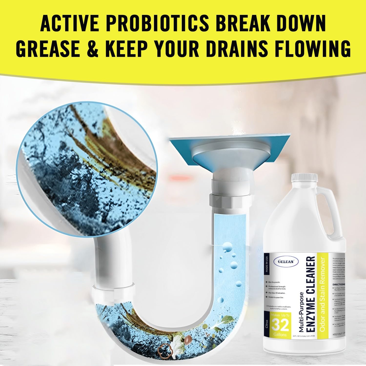 GELEAN bathroom cleaner for porcelain and tile leaves surfaces fresh.