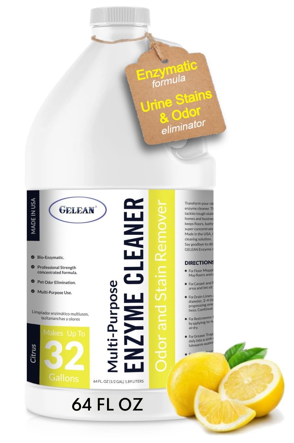 GELEAN probiotic cleaner bottle with 64oz capacity for deep cleaning and odor control.