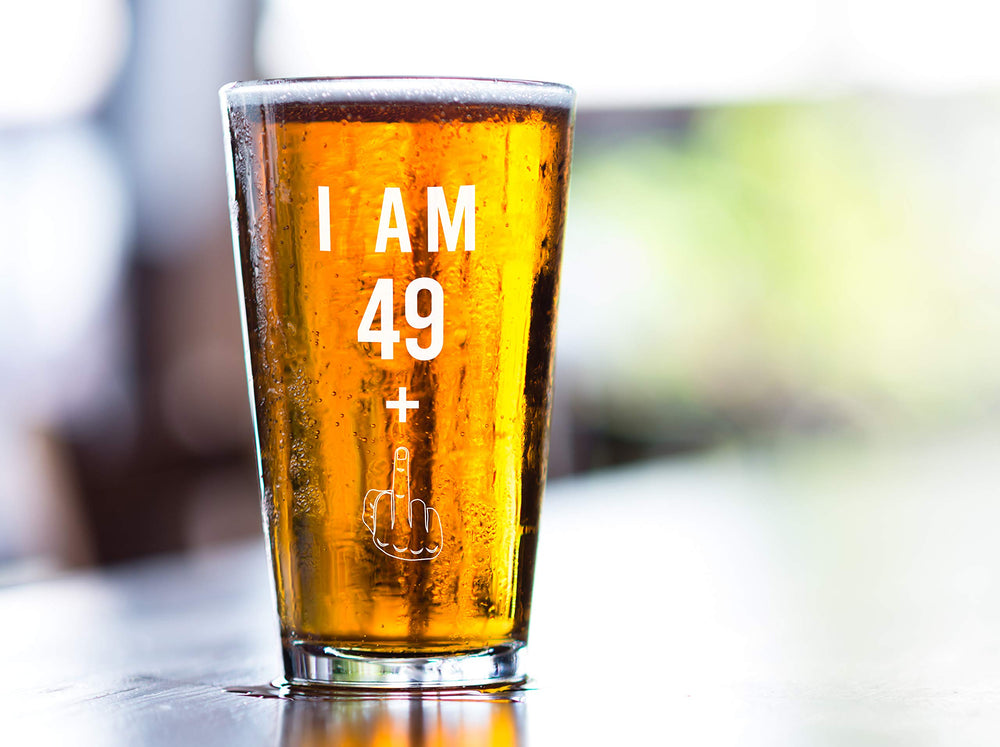 Gelid middle finger graphic 16oz pint glass, perfect for gag gifts.