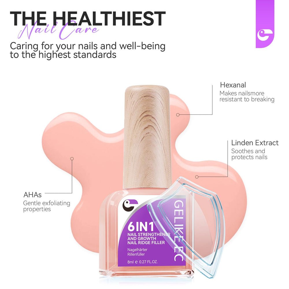 Gelike EC Nail Growth Strengthener close-up reveals quick-dry glossy texture.